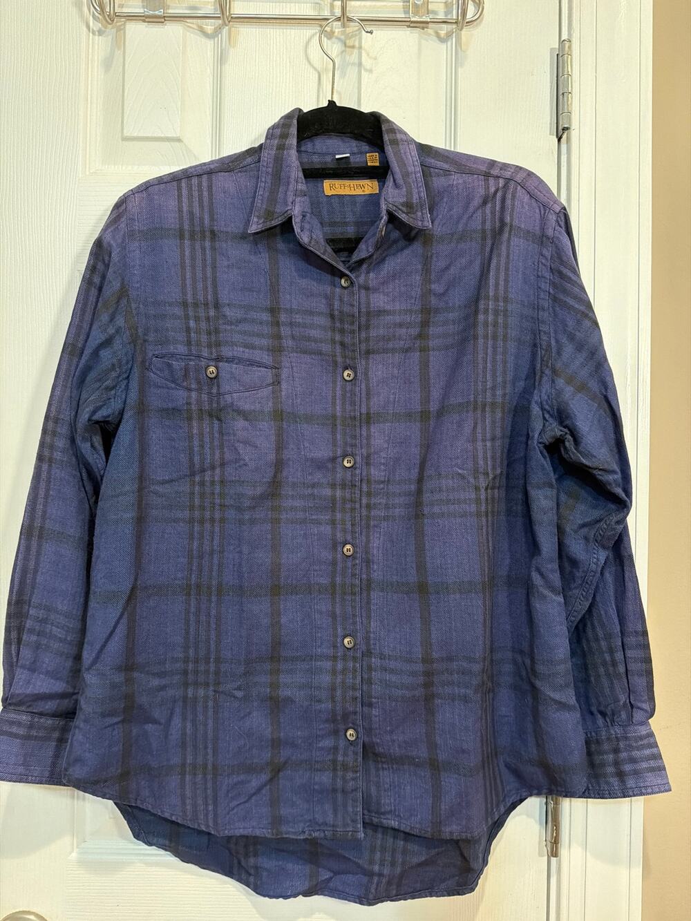 Vintage Ruff Hewn Flannel shirt blue/black plaid 100% cotton Made in USA Size M